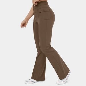 HALARA high waisted button side flap pocket flare casual cargo pants